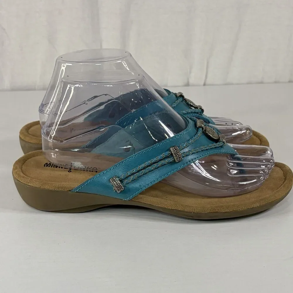 Minnetonka Silverthorne 360 Womens Turquoise Flip-Flops Sandals Beads Shoes 9